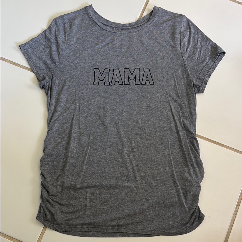 Motherhood Maternity "MAMA" Heather Gray Short Sleeve Top Large